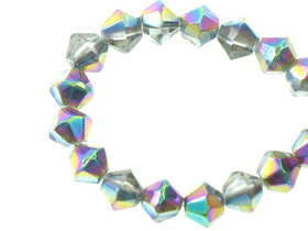 Koraliki Bicone Kryształki Szklane Szlifowane Tęczowy Crystal Platerowane 7x6mm 19cm ~32szt