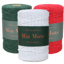 Mia Mote™ Zestaw sznurków do makramy – 3x50 m – Sznurek Bawełniany Skręcany 5 mm – Zestaw Świąteczny Emerald/Krokoit/Chalk