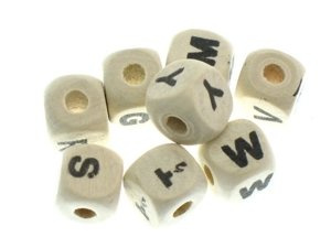 Koraliki Drewniane Drewno Kostka Literki Biały 10x10mm 50szt
