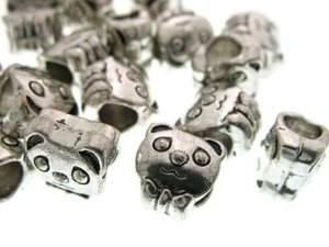 Przekładka Metalowa Modułowa Beads z Dużym Otworem Miś Panda Platyna 10x9mm 4szt